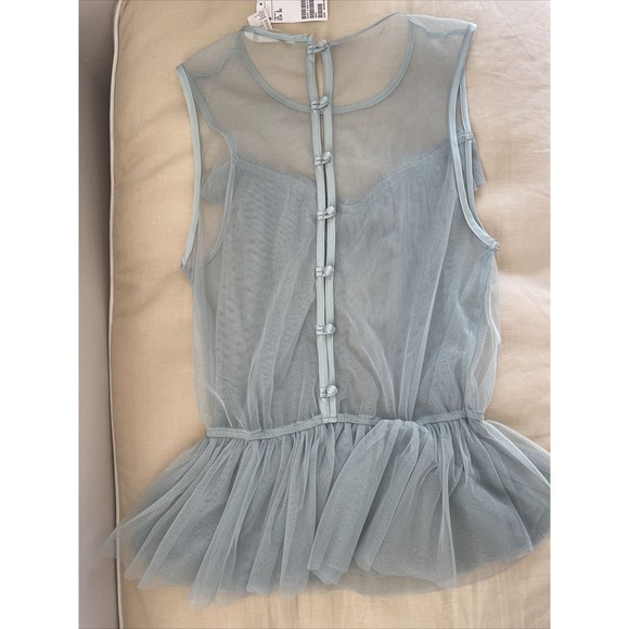 NWT H&M Woman’s Sleeveless Tulle Ruffle Blouse Top Mint Green sz 2 - Picture 3 of 4